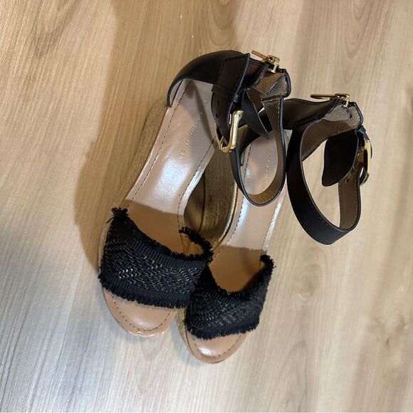 Tommy Hilfiger Black Raffia Fringe Terrin Open Toe Espadrille Sandals Size 7.5 - Picture 4 of 13